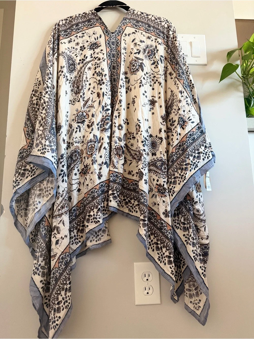 Patrons of Peace Boho Floral Kimono in Cream and Blue, Small